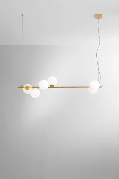 Sospensione lineare 6 luci metallo nero opaco-oro satinato sfere in vetro opale 6XE14 non incl. ENOIRE Sospensione lineare 6 luci metallo nero opaco-oro satinato sfere in vetro opale 6XE14 non incl. ENOIRE